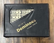 Estuche de vinilo negro vintage Double Twelve Jumbo Dominoes 91 azulejos TOTALMENTE NUEVO
