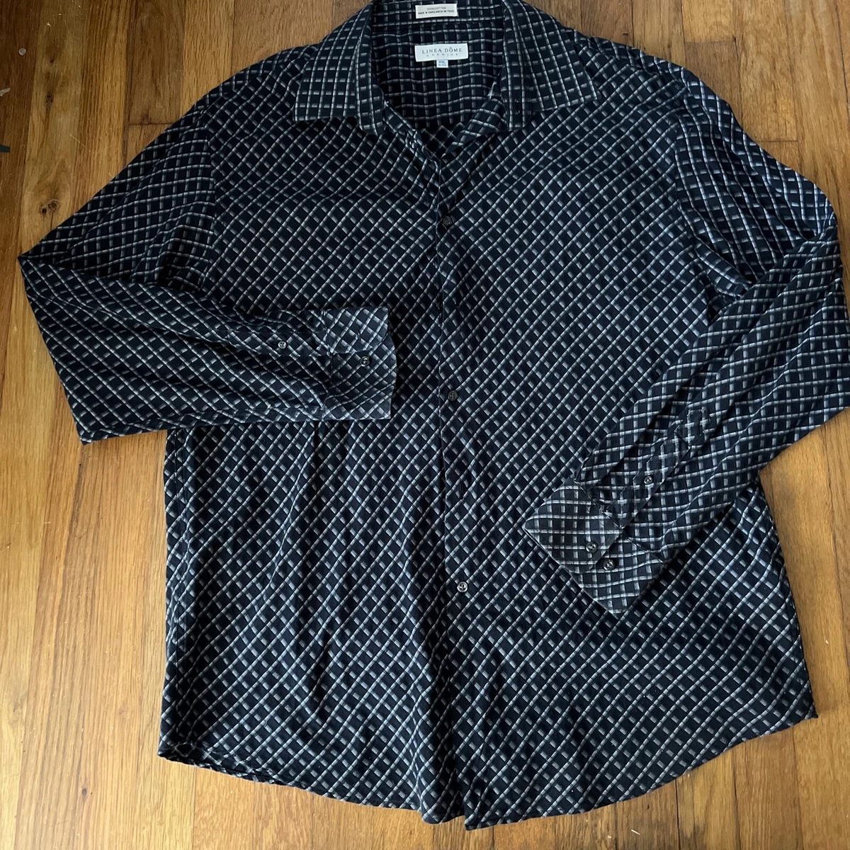 Linea Dome Chemise Button Shirt Mens XXL Black White Check Long Sleeve Casual