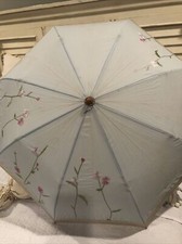 Vtg Umbrella Nina Ricci blue flowers embroidered