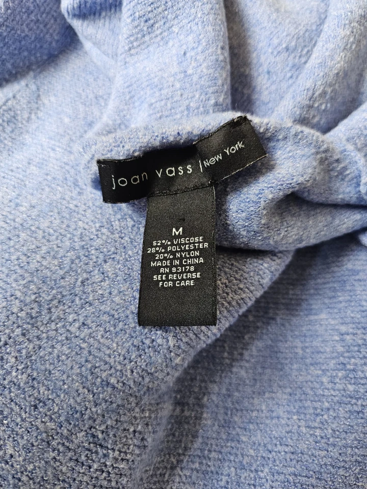 Top Joan Vass para mujer manga larga cuello en V alto bajo tejido bebé azul índigo talla M AV Foto 3 de 3