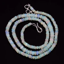 33.8 Ct Natural White Ethiopian Opal Rondelle Gemstone Beads Necklace 16" A-2525