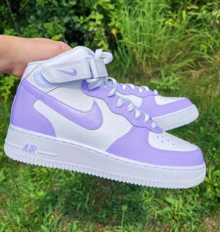 Nike Air Force 1 Custom Sneakers Mid Two Tone Lilac Purple Lavender White  Shoes