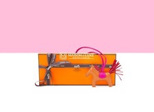 NEW HERMES GOLD RUBIS ROSE POURPRE RODEO PM HORSE KEYCHAIN BAG CHARM CARMEN