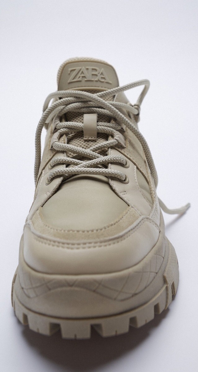 Zara Stone Grey Track Sole Lace Up Trainers Sneakers UK5