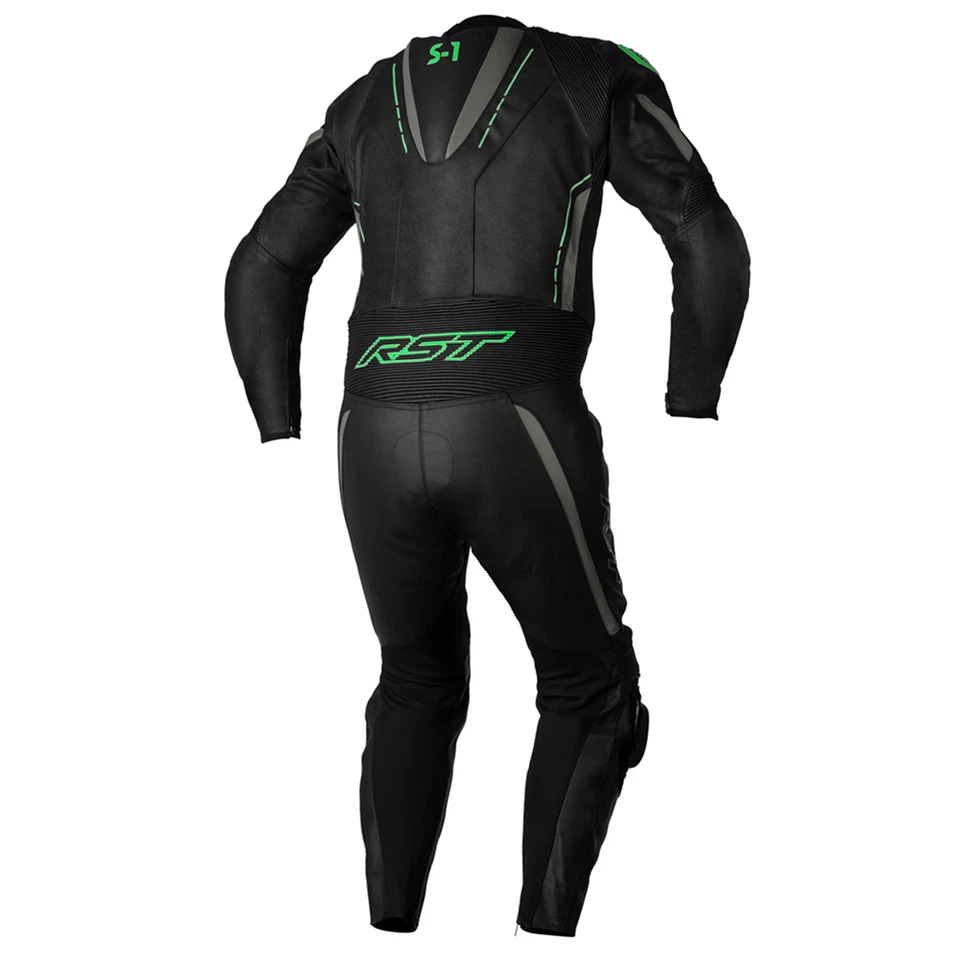 RST S1 Men's One Piece Motorcycle Motorbike Suit Black Grey Neon Green - Image 2 of 4