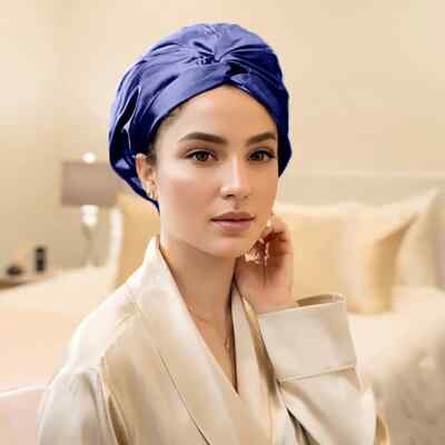 VAZASILK Double Layer Silk Bonnet -navy blue