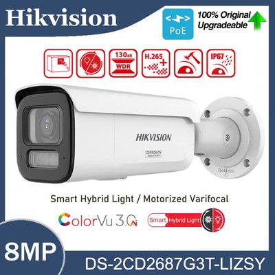 Hikvision 8MP PoE Ai Motorized ColorVu3.0 IP Kamera Audio DS-2CD2687G3T-LIZSY