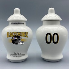 Ceramic Football Urn   Baltimore Ravens Theme, Custom Text  Number