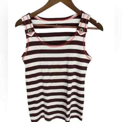 Hillard & Hanson  Women s Large Brown Striped Fitted Cotton Tank Top Preppy