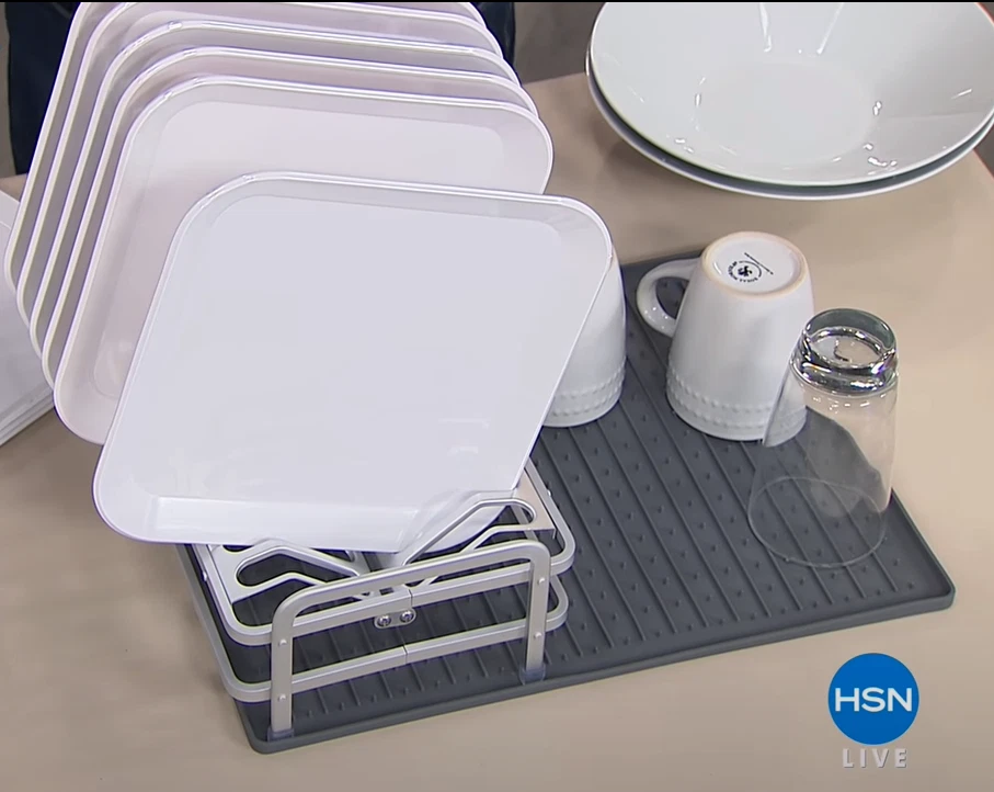 Ta Da Compact Aluminum Dish Rack with Silicone DrySmart Mat Set