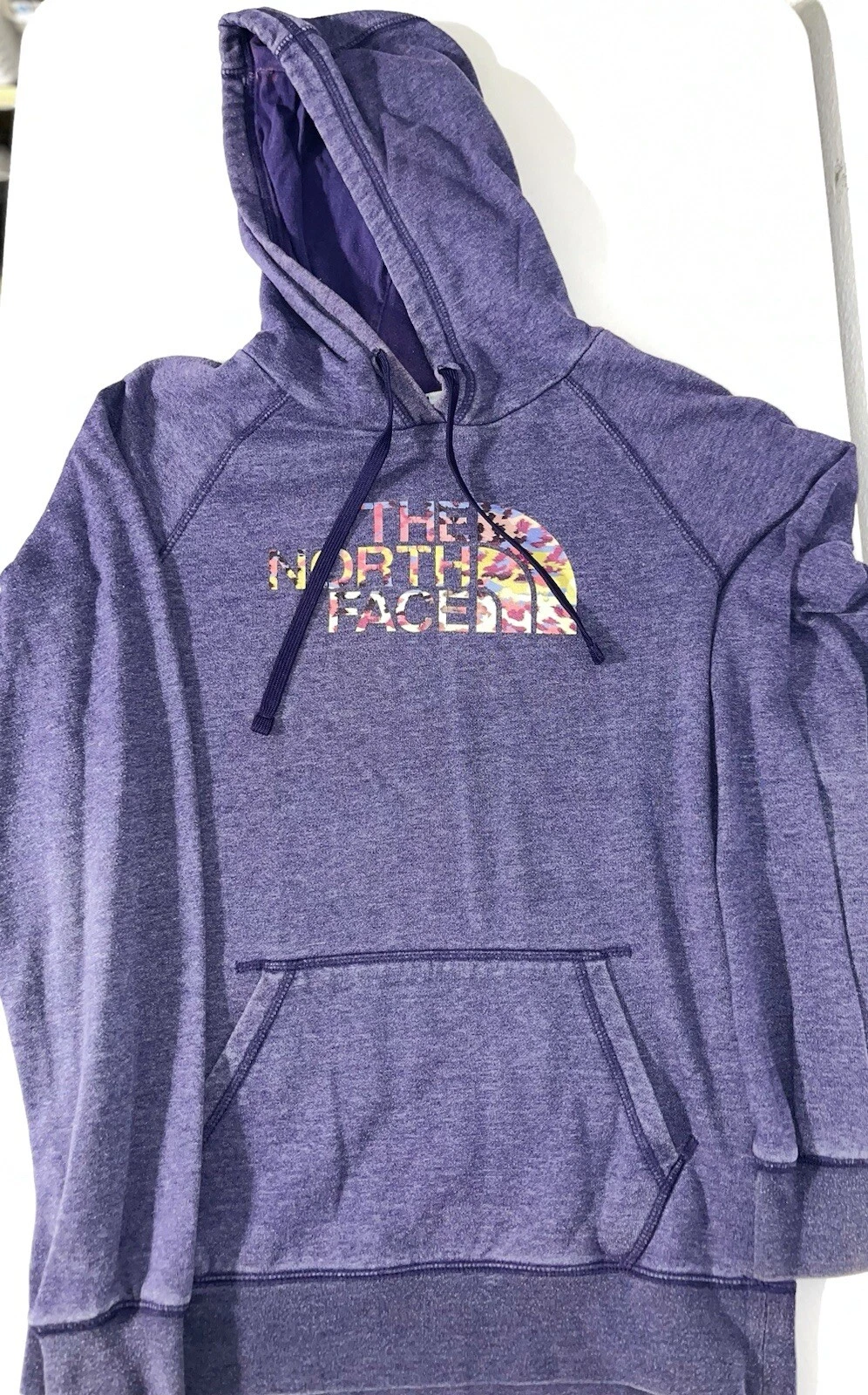 The North Face Women's Medium Purple Hoodie with Animal Print Logo Sweatshirt M