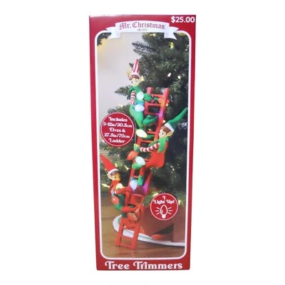 Mr. Christmas Elf Tree Trimmers Animated Ladder Climbers Pixie 27.5" Tall NEW