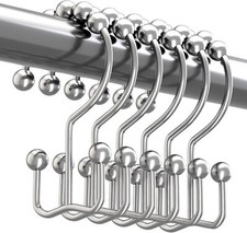 Shower Curtain Hooks, Anti-Rust Metal Double Glide Shower Hooks Set of 12 Hooks