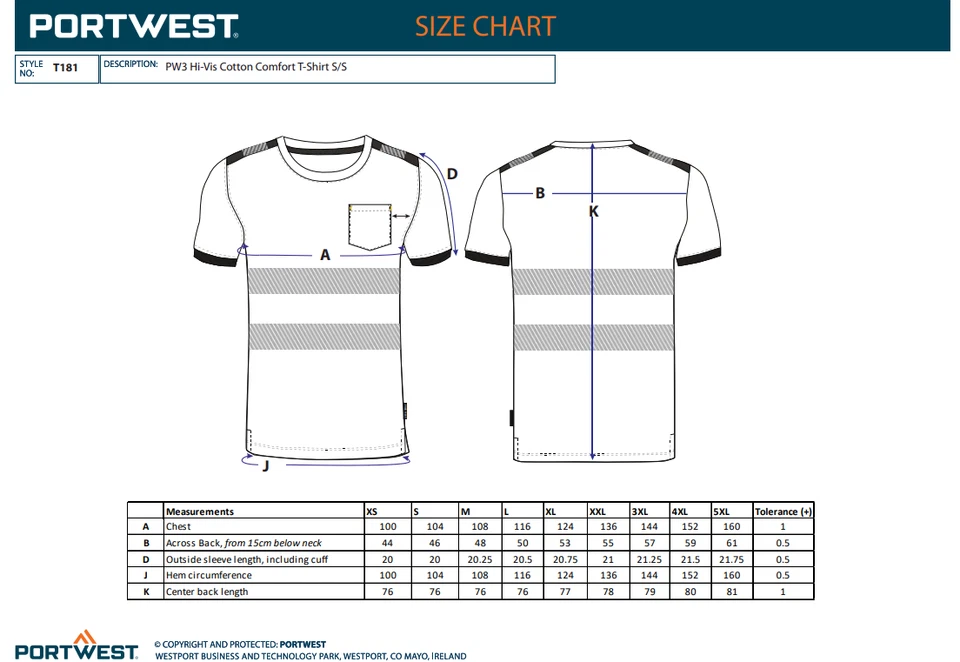 Portwest PW3 Alta Visibilidad Algodón Cómodo Camiseta Absorbe Humedad Verano Camiseta T181 Foto 2 de 4