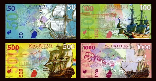 SET Netherlands Mauritius 50-100-500-1000 Gulden 2016 POLYMER UNC F - Picture 2 of 2