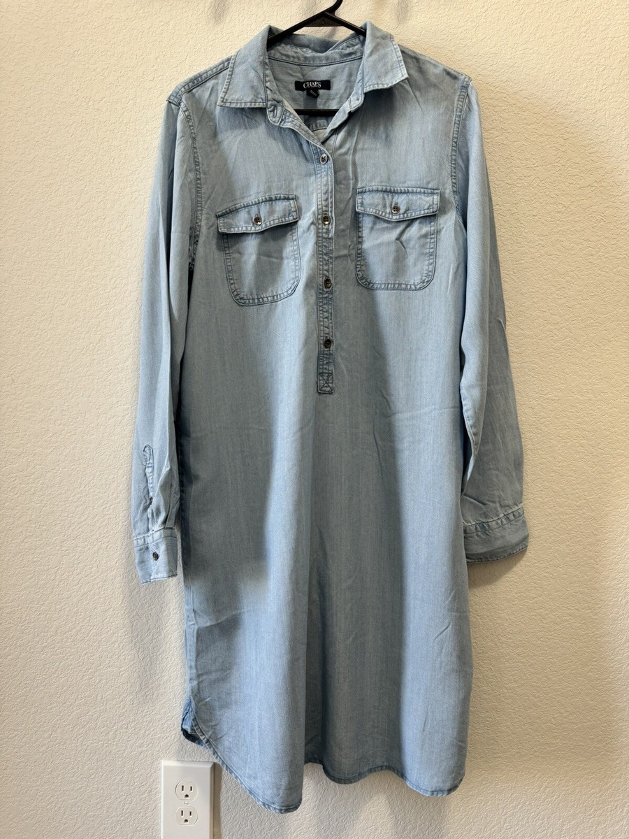 Chaps Women's Blue Denim Chambray Long Sleeve Shirt Dress NWT $89