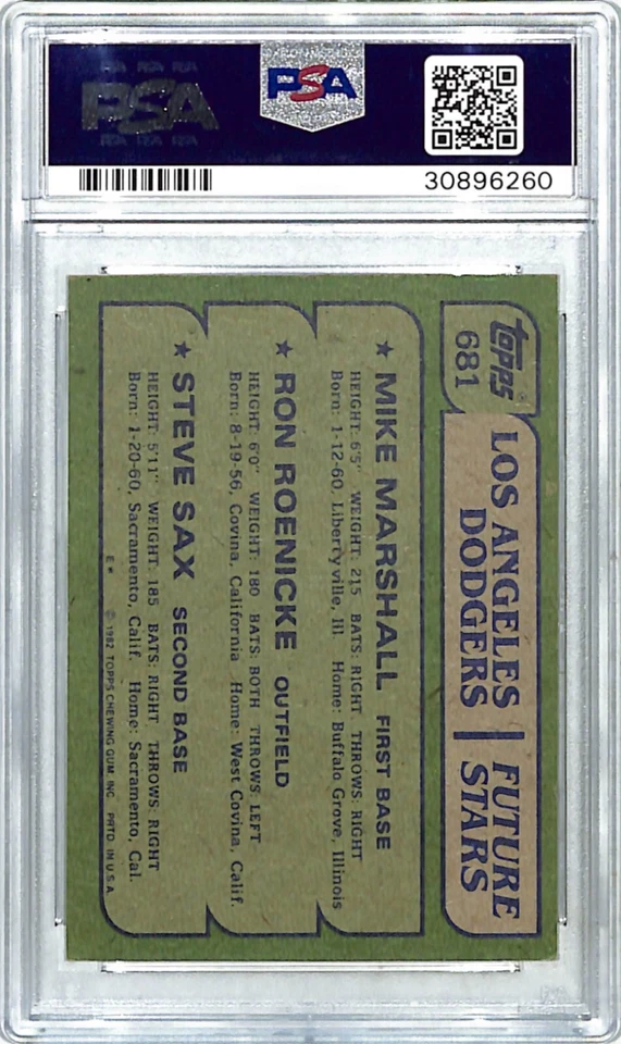 Tarjeta de novato firmada Topps Steve Sax 1982 +2 #681 clasificación automática PSA/DNA losa Foto 3 de 3