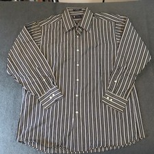 Chaps Gry/Wht Striped Button Up Dress Shirt Mens Size L