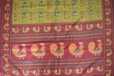 FNC Vintage Saree Indian Green Hand Woven Ikat Print Blend Silk Sari Fabric 5YD.