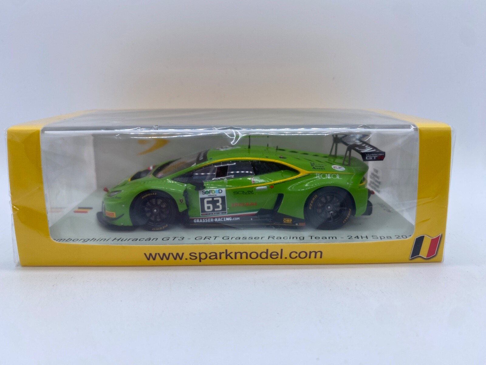 Lamborghini Huracan GT3 miniature de collection Grasser #63 Spark SB287 1/43