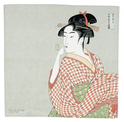 Furoshiki 48 cm mit Ukiyo-e Motiv ''Woman blowing a Glass Toy'' by Utamaro