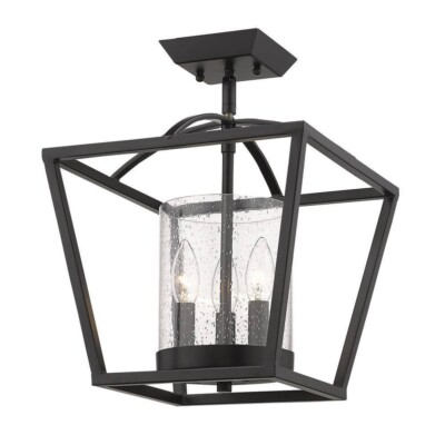Mercer 12 in. 3-Light Matte Black Semi-Flush Mount by Golden Lighting
