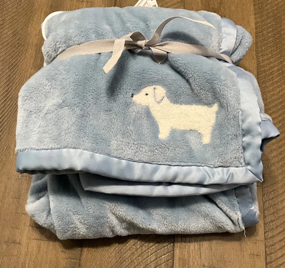 Manta infantil Carter's Baby azul cachorro perro mate borde satinado Foto 2 de 4