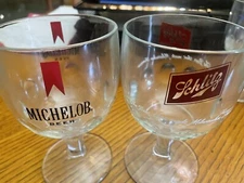 Vintage Michelob And Schlitz Beer Glass Goblet Logo Bar