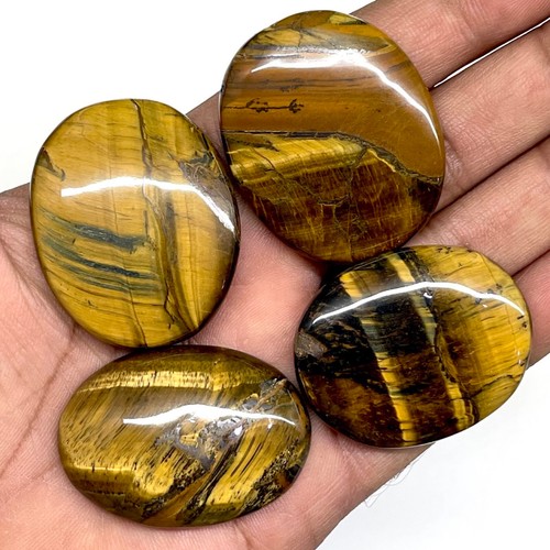 4 Pcs Natural Tiger Eye 38-41mm Oval Huge Cabochon Gemstones Wholesale Lot - Picture 6 of 15