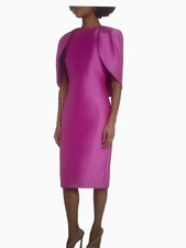 Badgley Mischka abito donna taglia 2 Mikado mantello tubino orchidea $440 nuovo con etichette nuovo