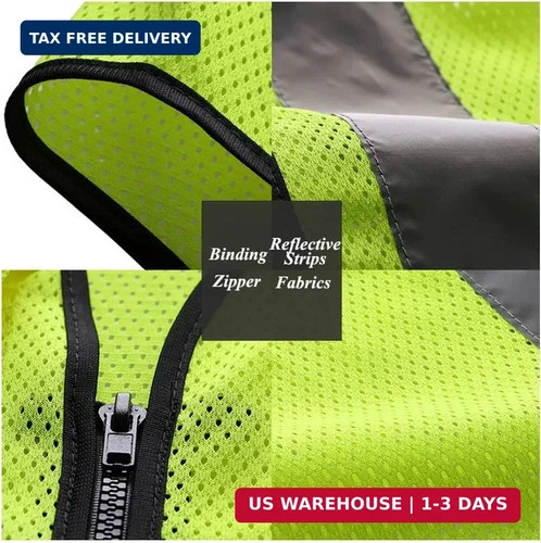 HYCOPROT High Visibility Mesh Safety Reflective Vest with Pockets and Zipper, Me image 2