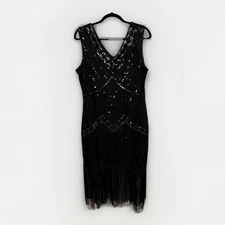 Babeyond  Roaring 20s Style Flapper Sequin Fringed Gatsby Glam Bodycon Dress XL