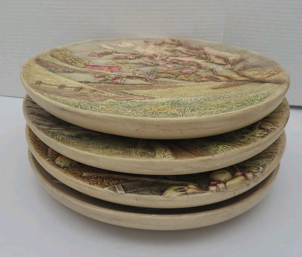 Set 4 Byron Molds Four Seasons  Ceramic Plate Wall Hanger Hand Painted