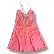 Frederick  s of Hollywood Coral Pink Lace Satin Babydoll Slip Dress Lingerie M