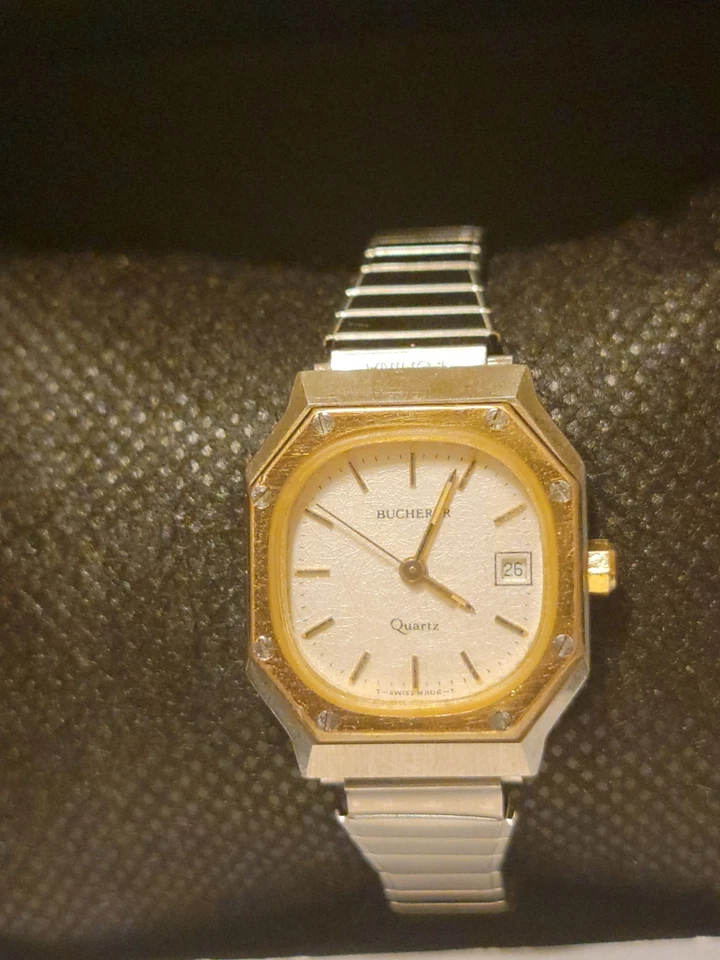 Vintage 1970s Bucherer Solid 14K Gold Bezel & Crown Swiss Made Ladies 24MM Watch - Image 3 of 4