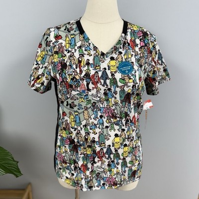 NWT Cherokee Tooniforms Scrub Top L Where s Waldo Scrubs Nurse Uniform Vet CNA