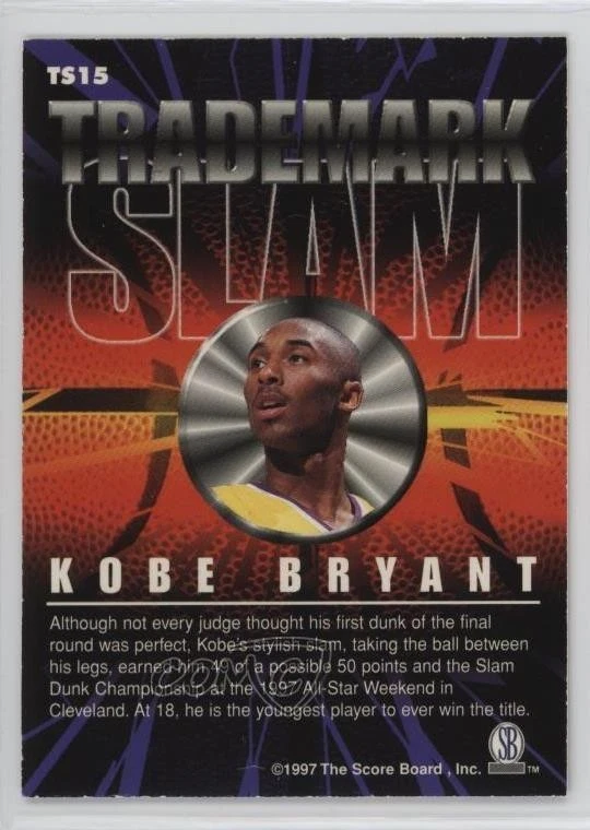 1997 Score Board Auto Basketball Trademark Slam Kobe Bryant #TS15 HOF - Image 2 of 2
