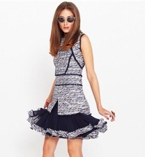 NWT. Oscar de la Renta silk-chiffon trimmed tweed dress Sz 0 blue