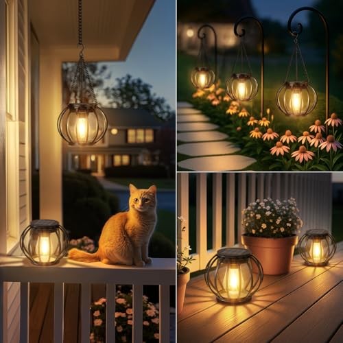Solar Lanterns Lights Outdoor Waterproof: Metal Hanging Solar Lights for 4 Pack - Picture 8 of 8