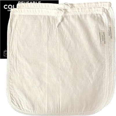(2-Pack, Large 12in x 12in) Organic Cotton Cold Brew Coffee Bag