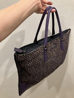 Prada Tweed Handbag Purple Leather A4 Tote Casual Vintage
