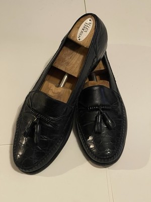 Scarpaletto Black Hand Sewn Genuine Crocodile Silky Leather Tassel Loafers 12M