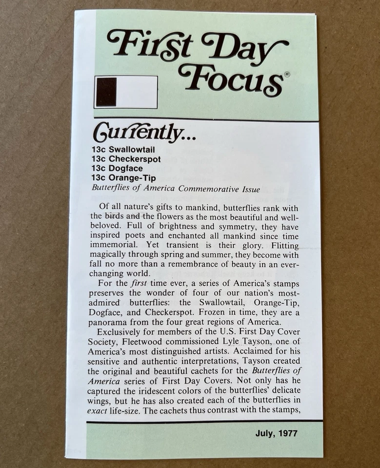 1977 Fleetwood FDC Set • America’s Butterflies • 5 Covers • Indianapolis - Image 2 of 4