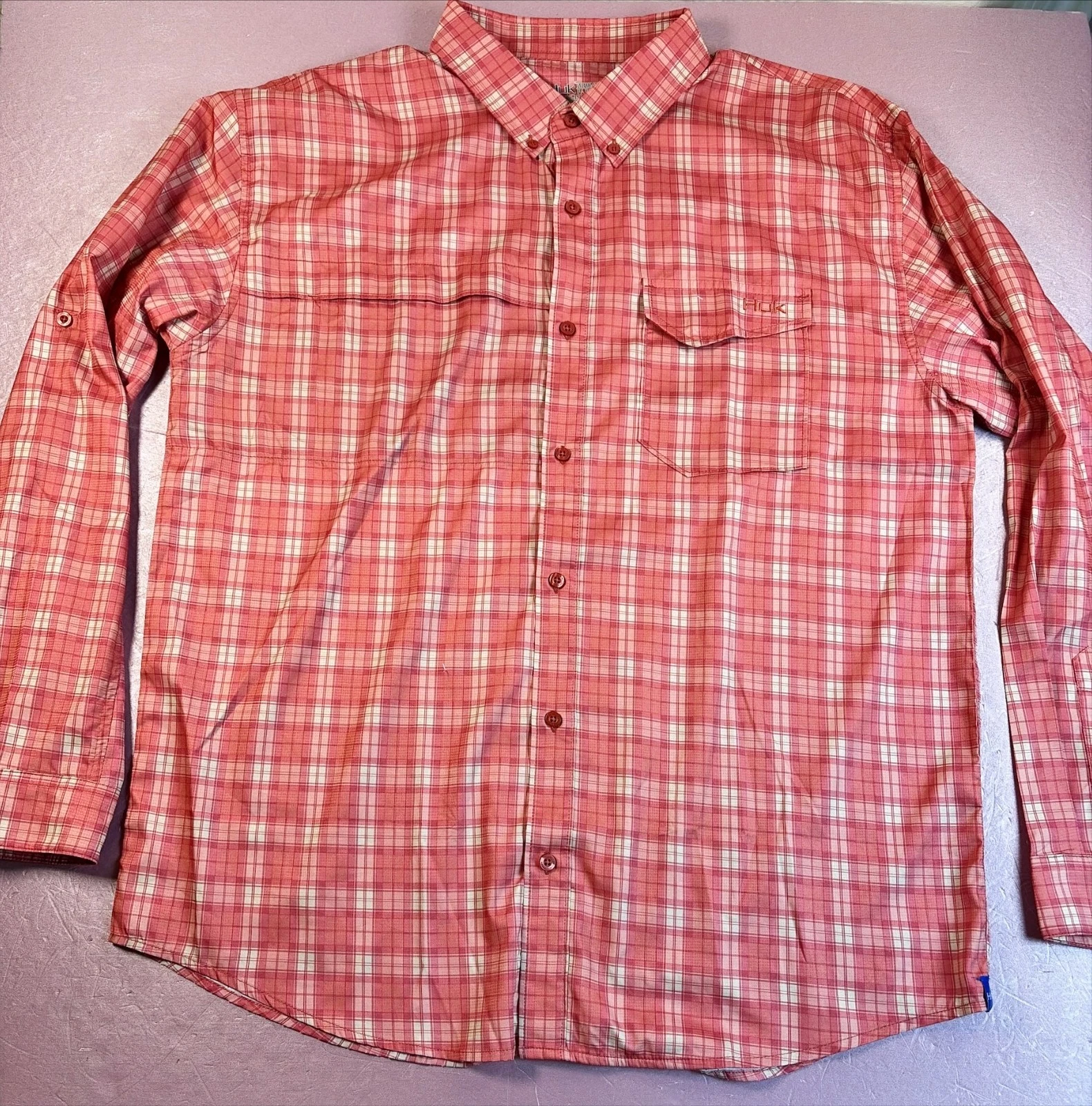 Huk Tide Point Shirt Men’s XL Fishing Long Sleeve Button Down Seashell Pink