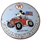 Vintage Texaco Gasoline Sign - Mickey Filling Gas Station Pump Ad Porcelain Sign