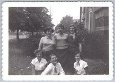 Vtg B&W Snapshot Group Six Young Women College Campus Fashion Sweaters 1957