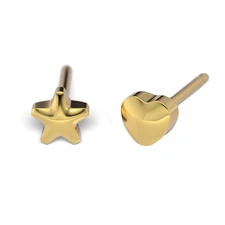 STUDEX Gold Plated Medical Earrings / Piercing STAR OR HEART Ø4mm