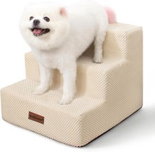 Dog Stairs for Small Dogs Cats, 3-Step Non-Slip Pet Steps 13.6"H, Beige
