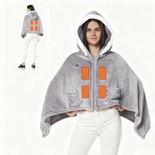 Electric Wearable Heated Blanket Double-Sided Flannel Heated Shawl Pocket  Hood