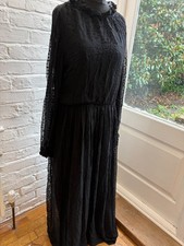 Vintage Style Black Sheer Maxi Dress Romantic Gothic Prairie Ruffle Collar Long